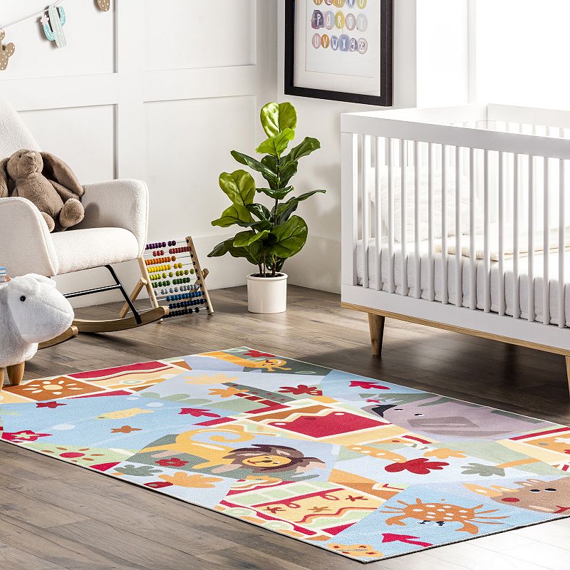 nuLOOM Paxton Machine Washable Kids Zoo Nursery or Playroom Area Rug