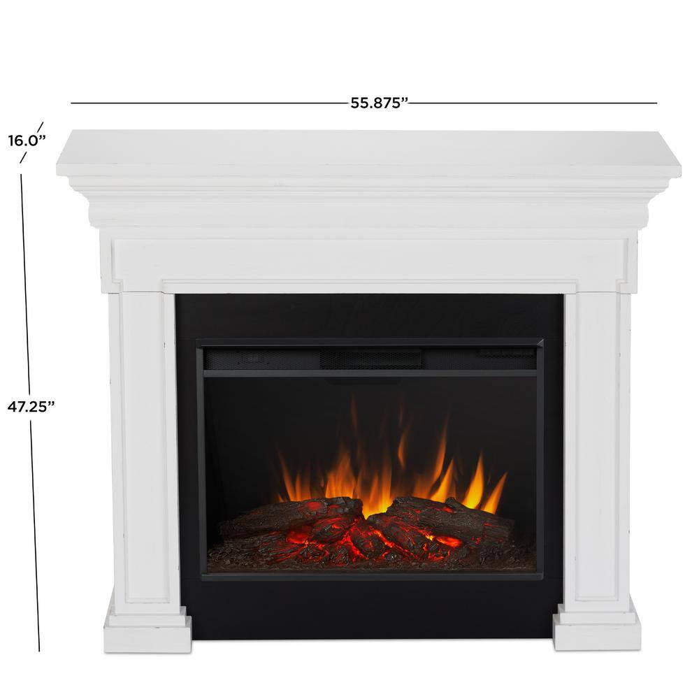 Real Flame Emerson Grand 56 in. Freestanding Electric Fireplace in Rustic White 6720E-RW