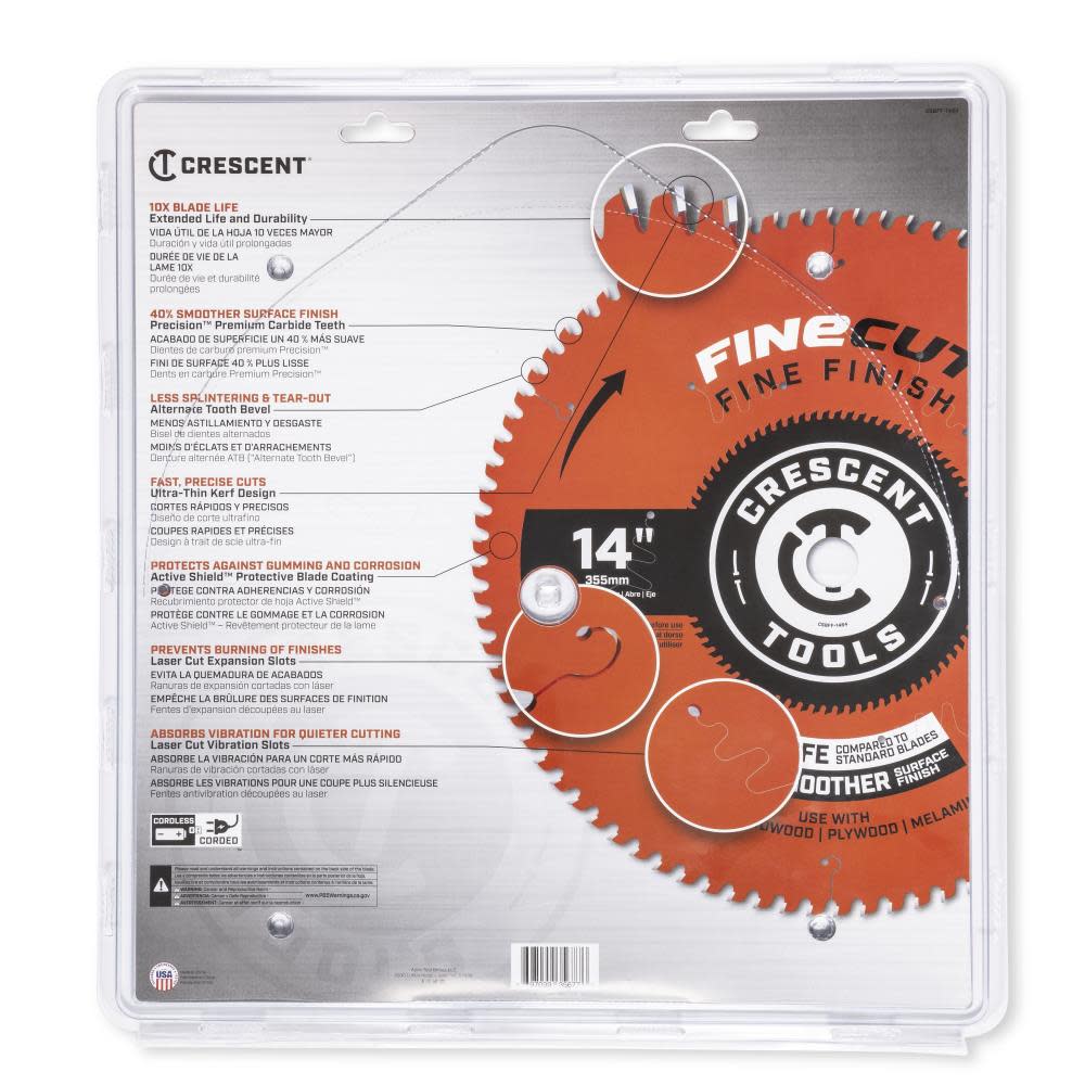 CRESCENT Circular Saw Blade 14 x 84 Tooth Fine Cut Fine Finishing ;