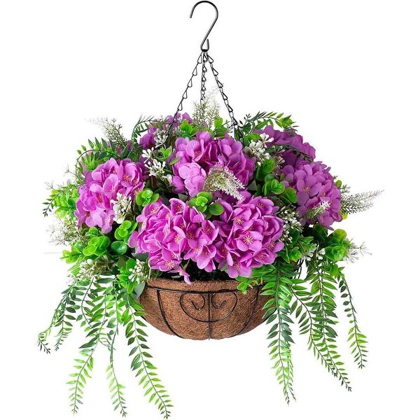 Artificial Flowers in Hanging Basket Planter for Home Spring Summer Decoration，Silk Hydrangea Outdoor Indoor Arrangements