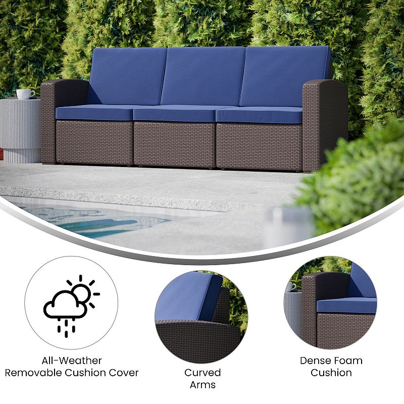 Emma and Oliver Faux Rattan Sofa with All-Weather Cushions