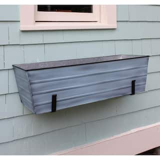 ACHLA DESIGNS 35.25 in. W Nantucket Blue Large Galvanized Steel Flower Box Planter With Wall Brackets C-21NB-WM