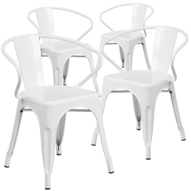 Emma And Oliver Commercial Grade 4 Pack Metal Indoor outdoor Chair With Arms