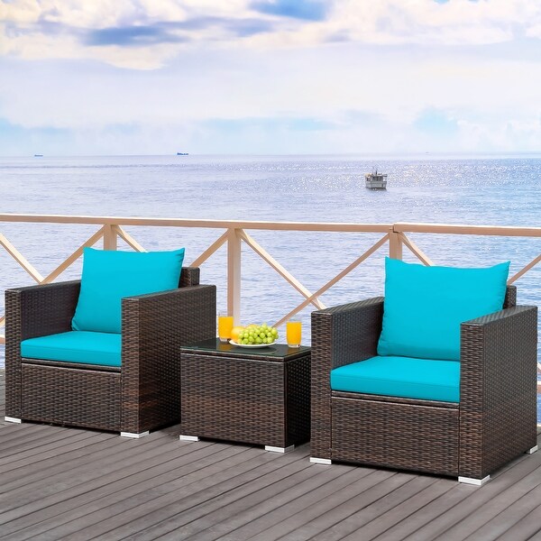 Costway 3PCS Patio Rattan Furniture Set Conversation Sofa Cushioned