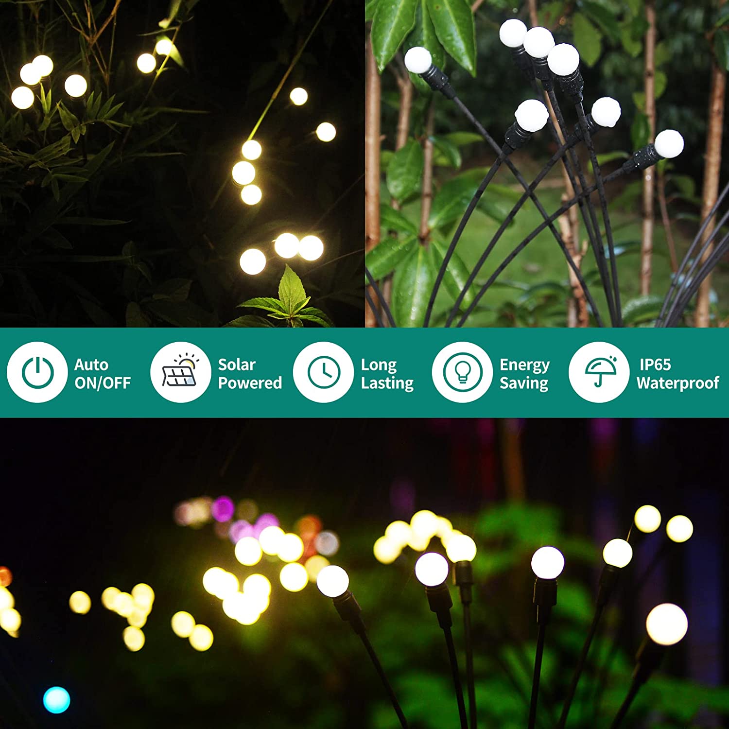 Luosen 8 LED Solar Powered Firefly Lights 4 Pack，Solar Lights Outdoor Waterproof，Starburst Swaying Solar Firefly Lights， Firefly Garden Lights for Path Landscape Outdoor Decorative Lights