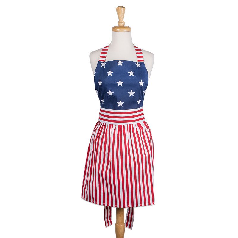 31 Red and White Striped American Flag Inspired Skirt Apron Dress with Extra Long Ties