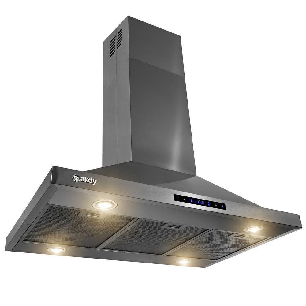 AKDY 36 in 343 CFM Kitchen Island Mount Range Hood in Black Stainless Steel with Touch Control