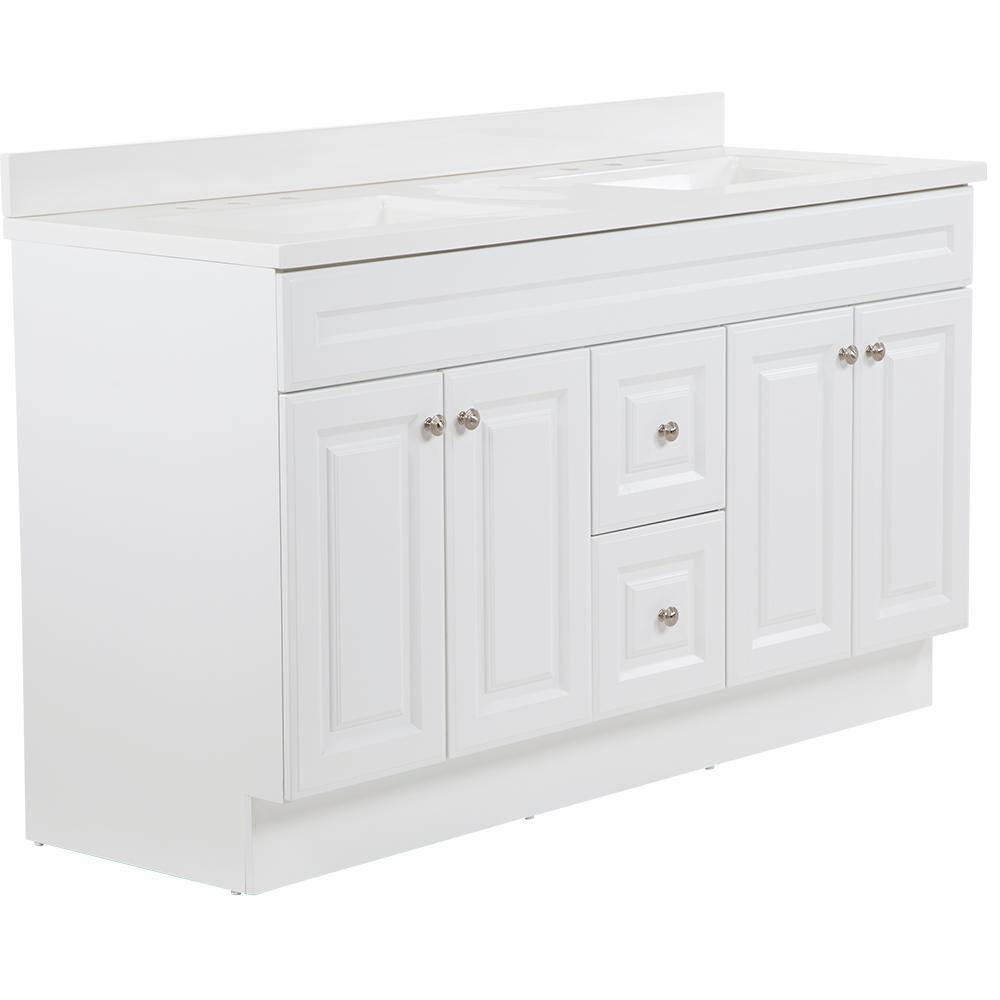 Glacier Bay Glensford 61 in. W x 22 in. D Vanity in White with Cultured Marble Vanity Top in White with White Sinks GF60P2V28-WH