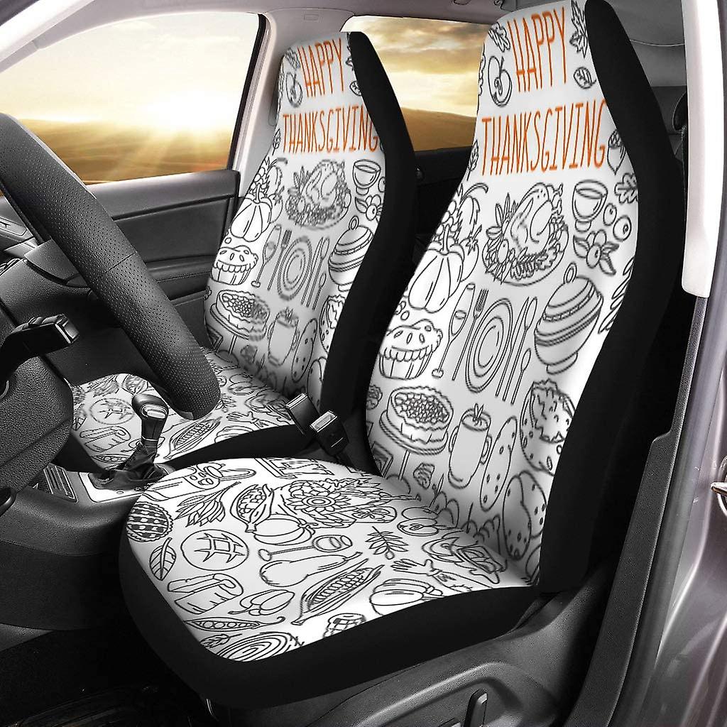 Set Of 2 Car Seat Covers Thanksgiving Doodles Traditional Symbols Food And Drinks Turkey Pumpkin Universal Auto Front Seats Protector Fits