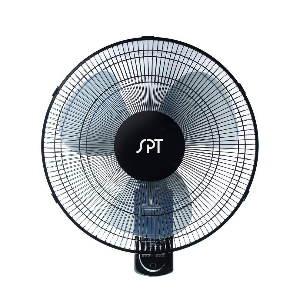 SPT 16 in. 3 Fan Speeds Wall Fan in Black with 3 Wind Modes Timer Oscillation and Remote Control SF-16W90