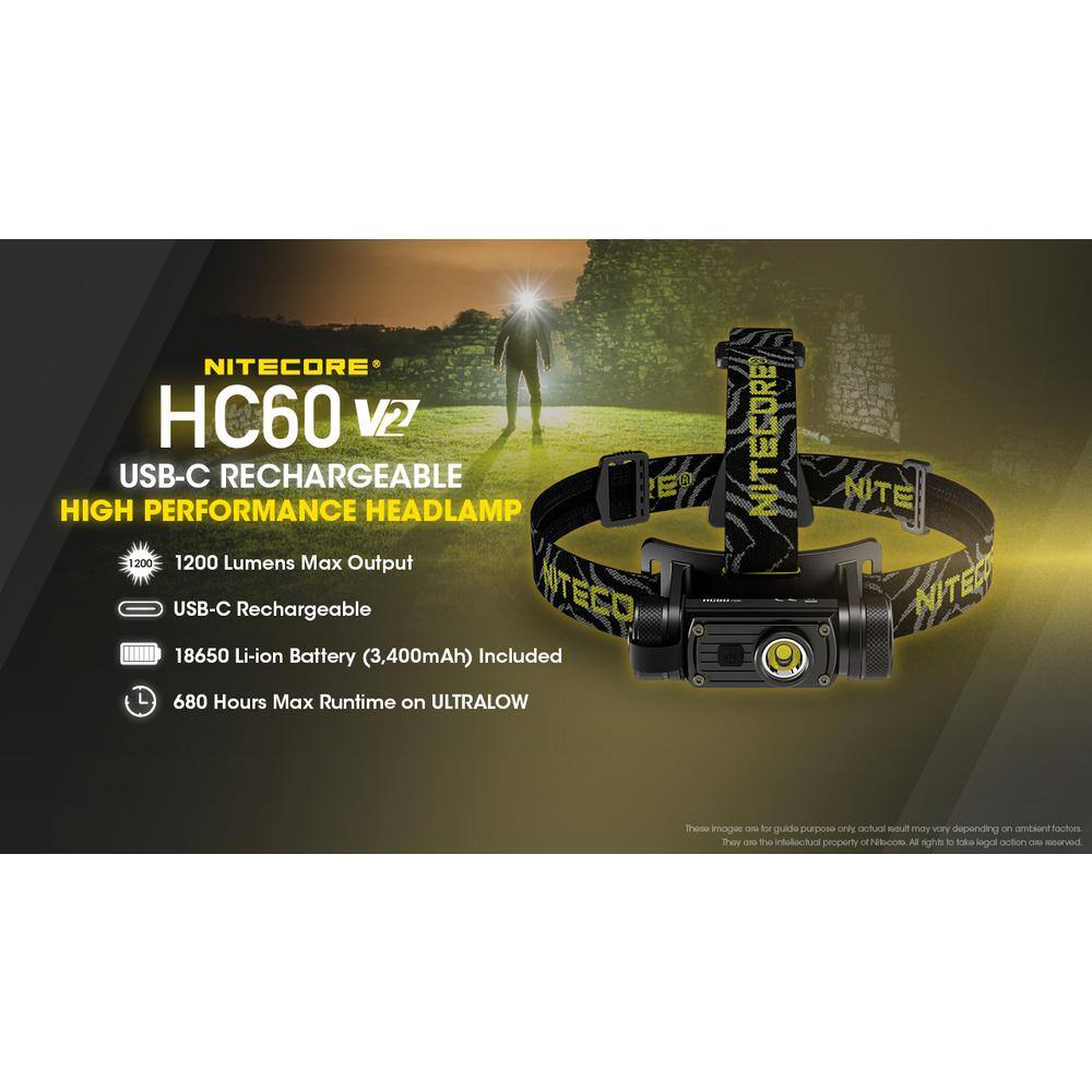 NITECORE 1200 Lumens LED USB-C Rechargeable Headlamp HC60 v2