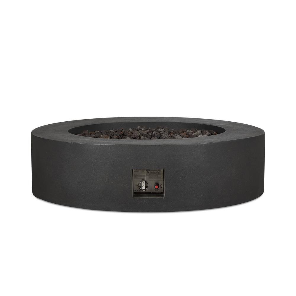 JENSEN CO Brookhurst 43 in. W X 13 in. H Round Outdoor GFRC Liquid Propane Fire Pit in Carbon with Lava Rocks 1593LP-CBN