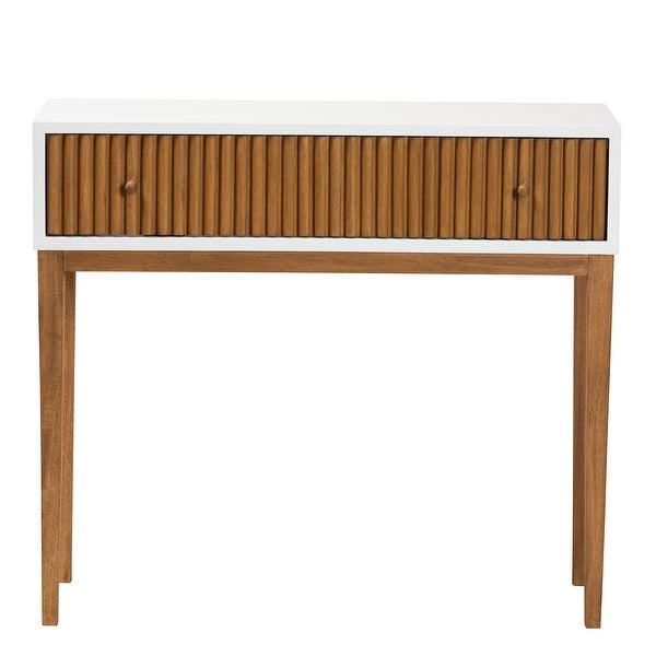 Odile Mid-Century Modern Two-Tone Natural Brown and White Bayur Wood 1-Drawer Console Table