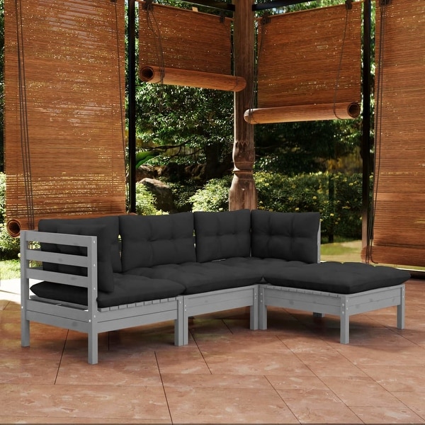 vidaXL Solid Pinewood Patio Lounge Set 5 Piece with Cushions Multi Colors