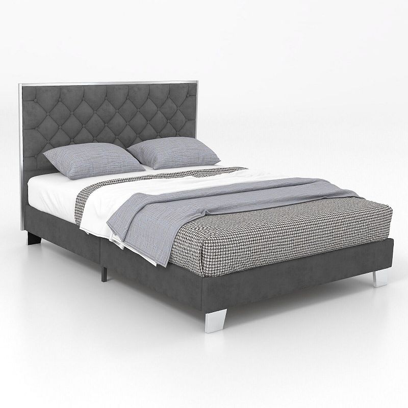 Upholstered Bed Frame with Velvet Headboard-Full Size