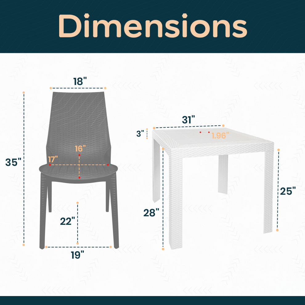 LeisureMod Kent Weave Design 3 Piece Outdoor Patio Dining Set   Midcentury   Outdoor Dining Sets   by LeisureMod  Houzz