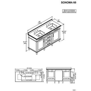 Home Decorators Collection Sonoma 60 in. W x 22 in. D x 34 in H Bath Vanity in Pebble Gray with White Carrara Marble Top 8105300240