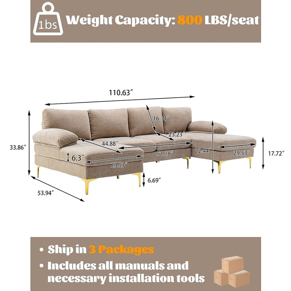 Modern Large Chenille Fabric U Shape Sectional with Recliner