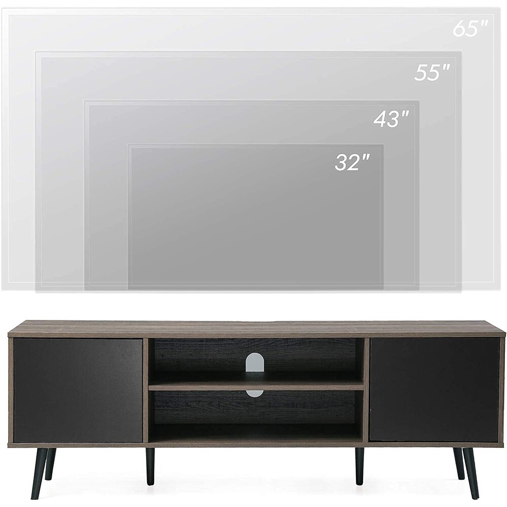 WAMPAT Mid Century Modern TV Stand 61.6 inch Black   Grey