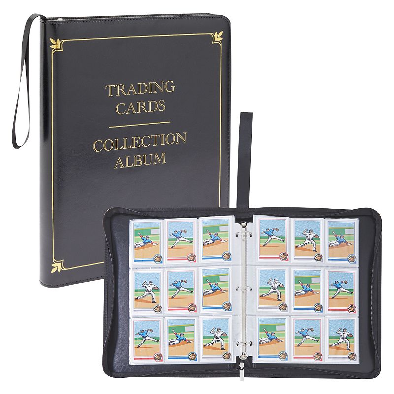 9 Pocket Leather Card 3 Ring Trading Card Binder for Baseball， Gaming， and Sports Cards， 30 Pages， Holds 540 Cards (14 x 11 In)