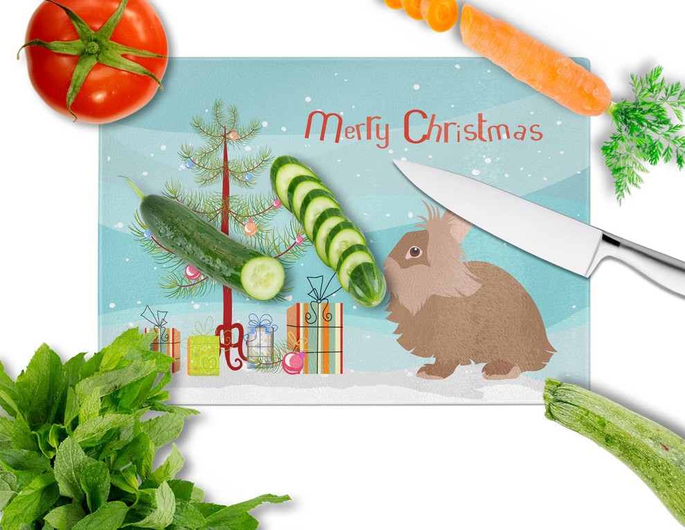 Lionhead Rabbit Christmas Glass Cutting Board Large   Farmhouse   Cutting Boards   by the store  Houzz