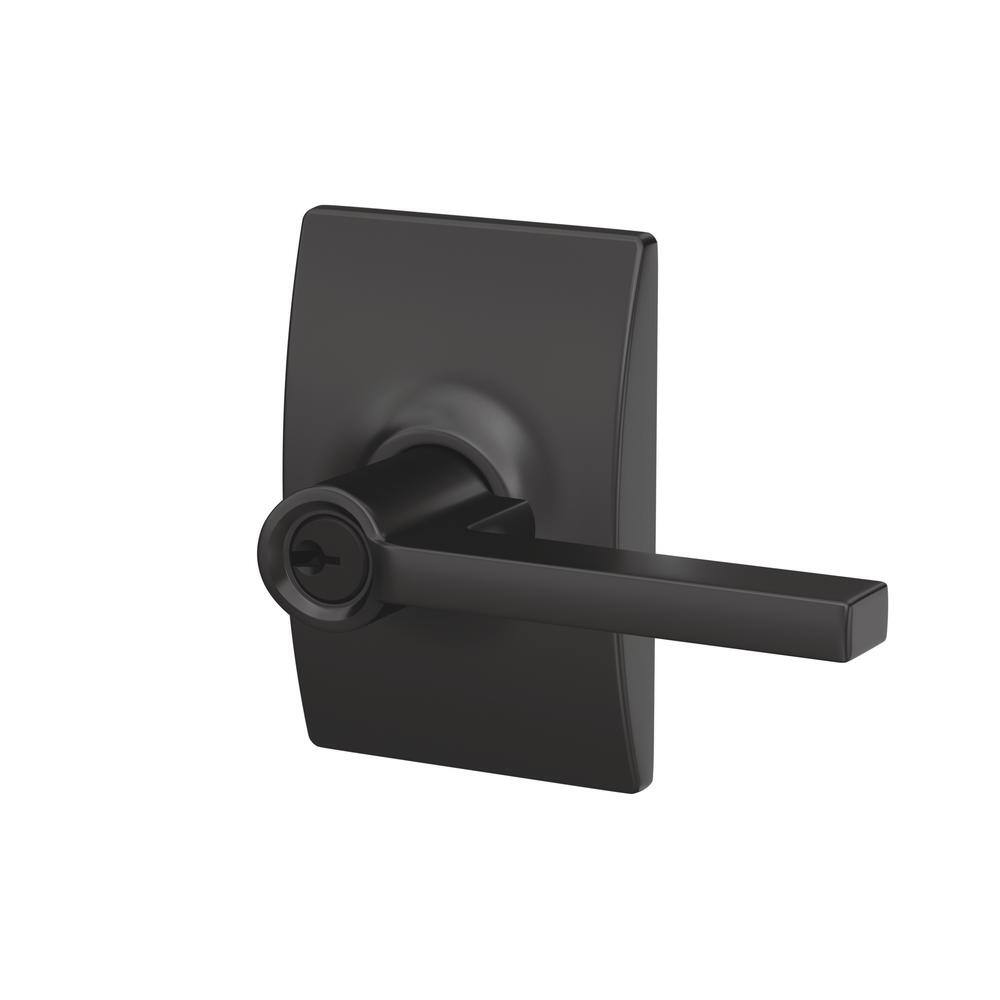 Schlage Latitude Matte Black Keyed Entry Door Handle F51A LAT 622 CEN