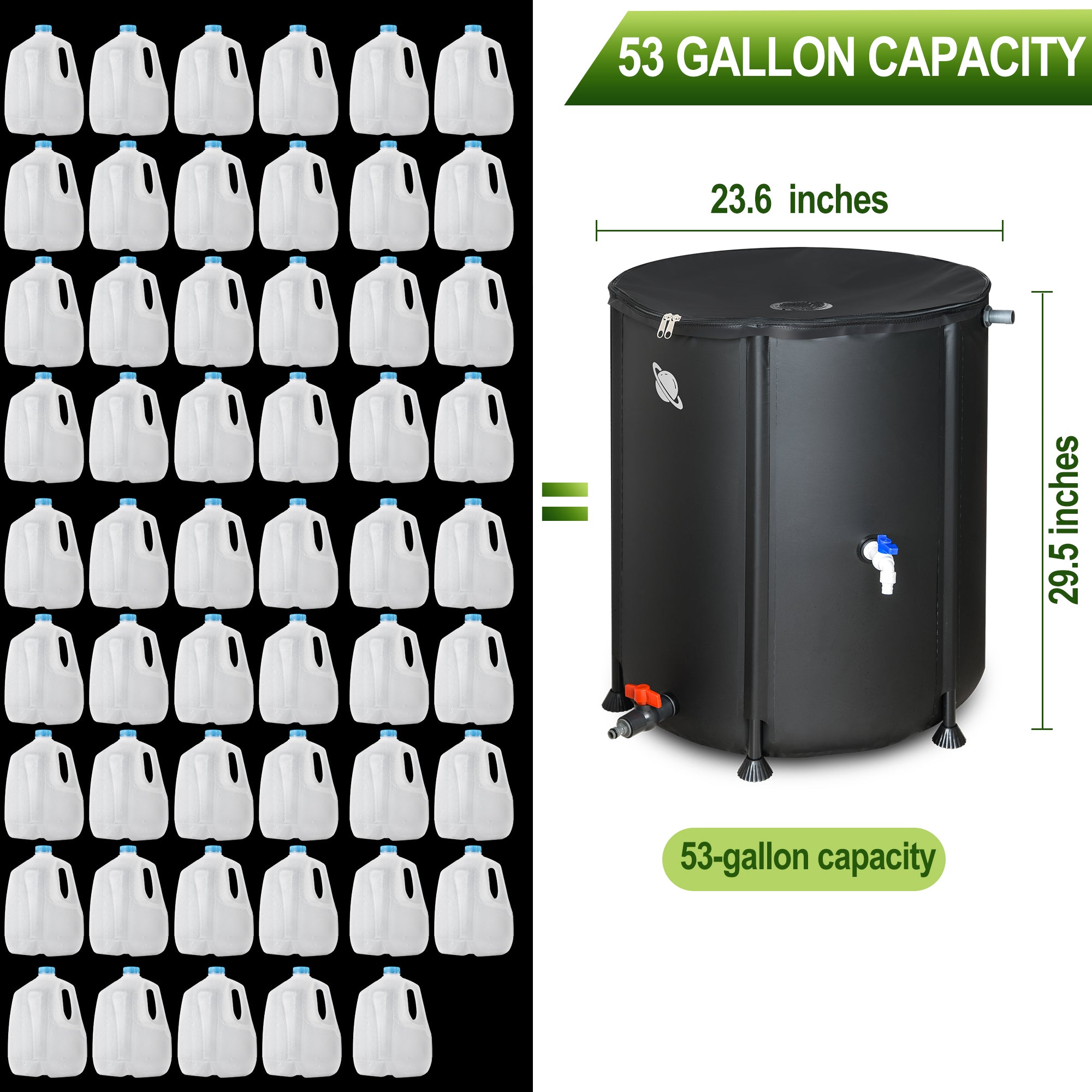 LOSTRONAUT 53 gal. Black PVC Rain Barrel With UV Resistant， Heat Resistant， Freeze Resistant and Crack Resistant