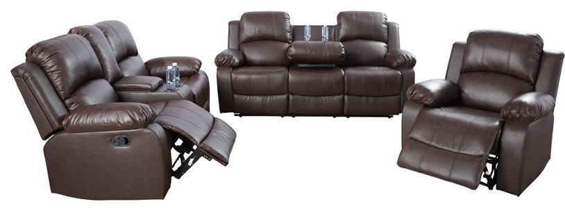 Lifestyle Furniture Provo 3 Pieces Faux Leather Recliner Sofa Set in Espresso   Contemporary   Living Room Furniture Sets   by Homesquare  Houzz