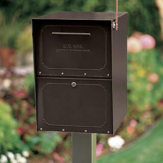 Architectural Mailboxes Oasis Black Extra Large Steel Locking Post Mount or Column Mount Mailbox with Outgoing Mail Indicator 5100B