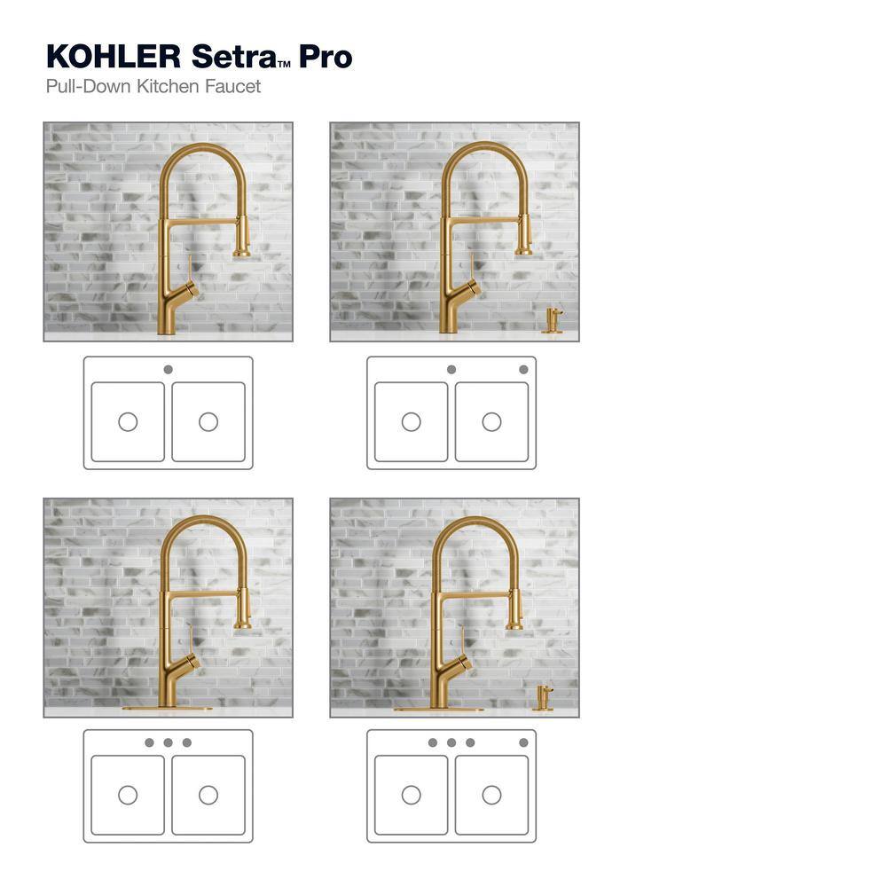 KOHLER Setra Single-Handle Semi-Professional Kitchen Sink Faucet with Soap Dispenser in Vibrant Brushed Moderne Brass K-R29343-SD-2MB