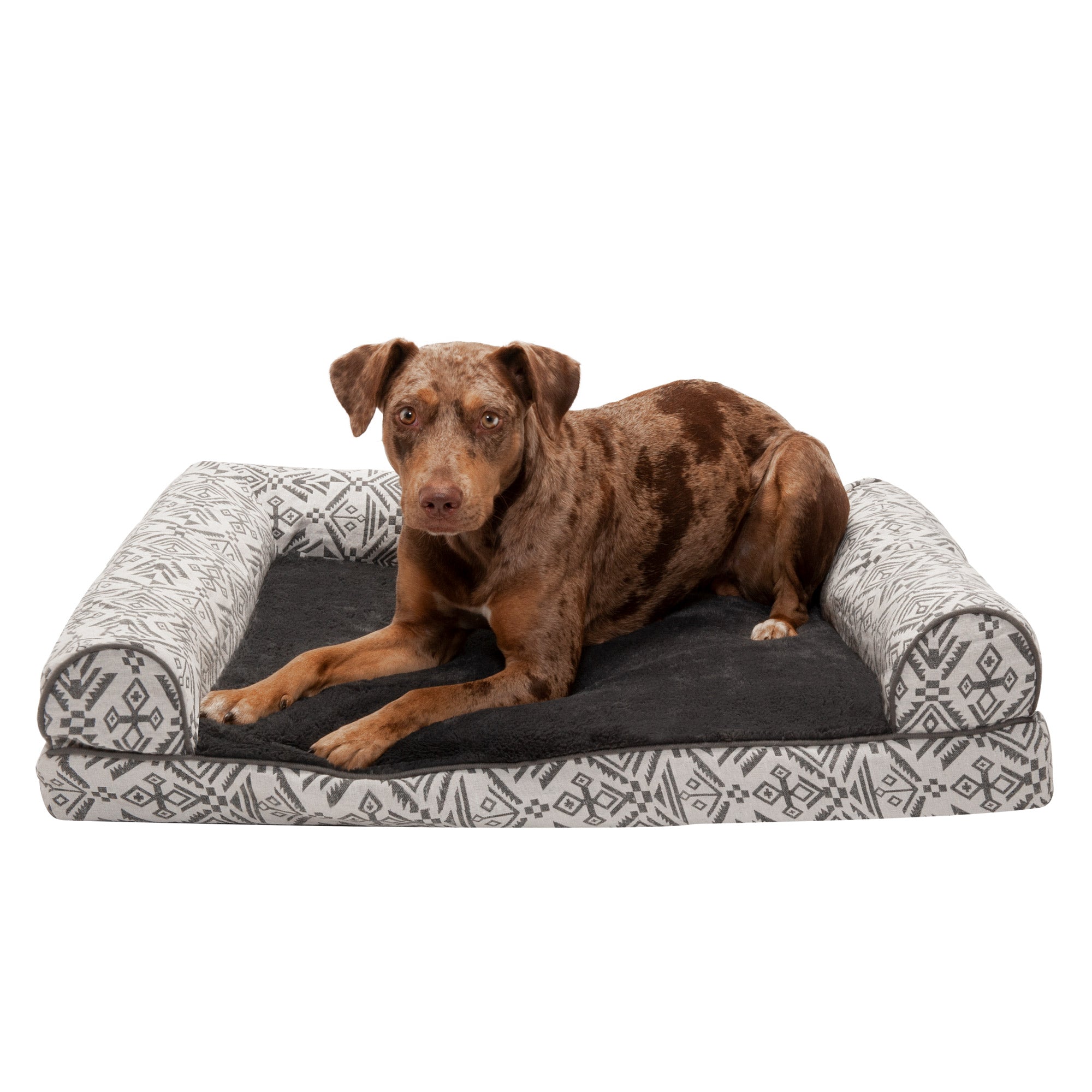 FurHaven Pet Products | Memory Foam Southwest Kilim Sofa Pet Bed for Dogs and Cats - Boulder Gray， Large