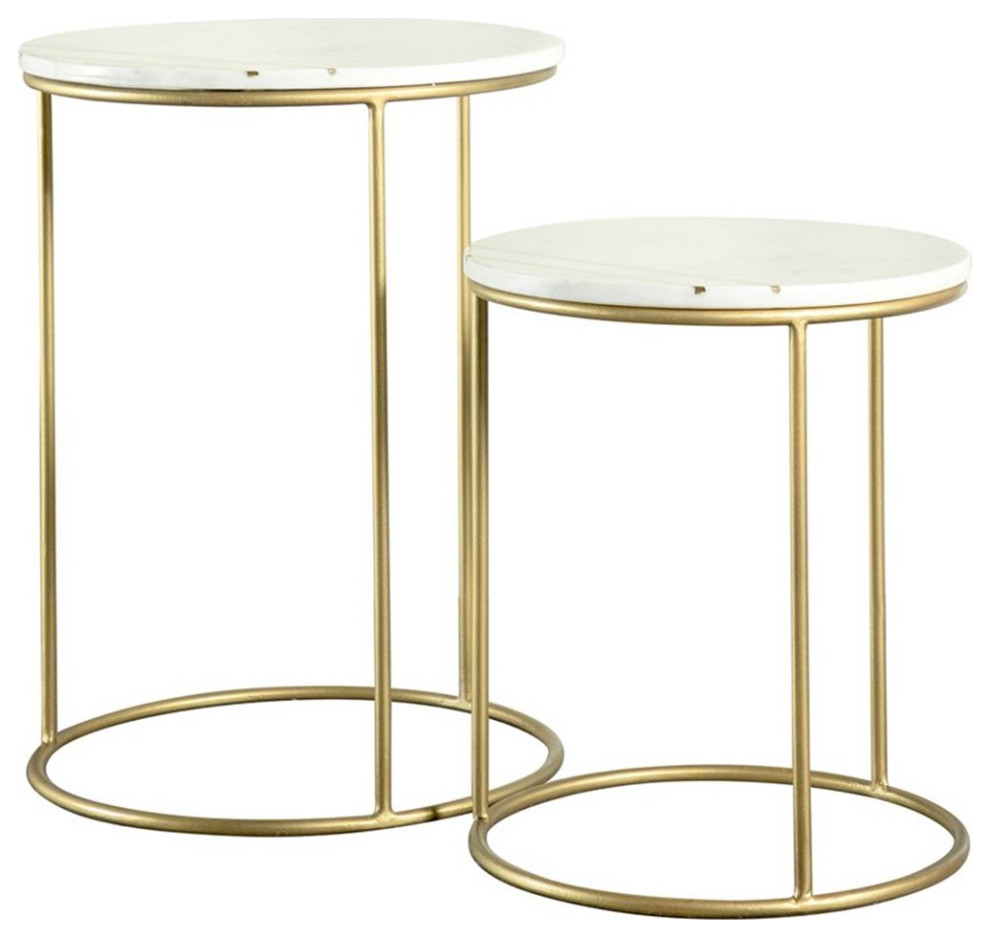 Pemberly Row 2 Piece Round Marble Top Nesting Tables in White and Gold   Contemporary   Coffee Table Sets   by Homesquare  Houzz