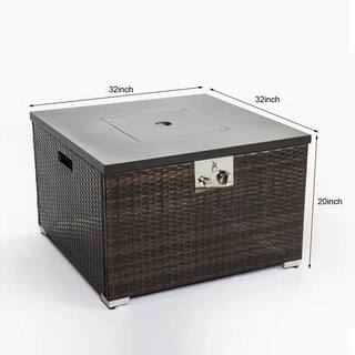 Square Wicker Outdoor Fire Pit Table with Glass Rocks ZQ-W85335462