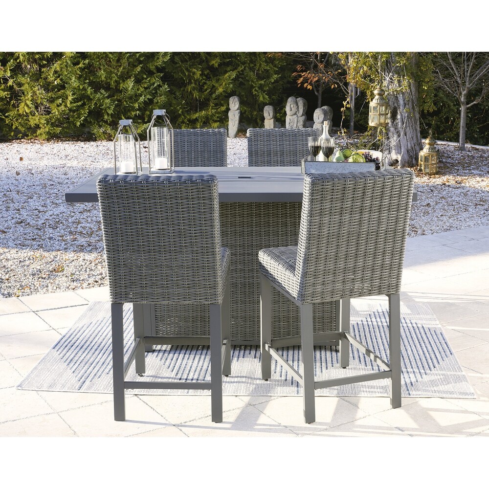 Signature Design by Ashley Palazzo Outdoor Counter Height Dining Table with 4 Barstools  Gray   73\