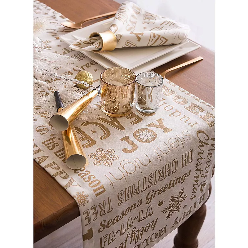 108 Gold and White Christmas College Printed Table Runner