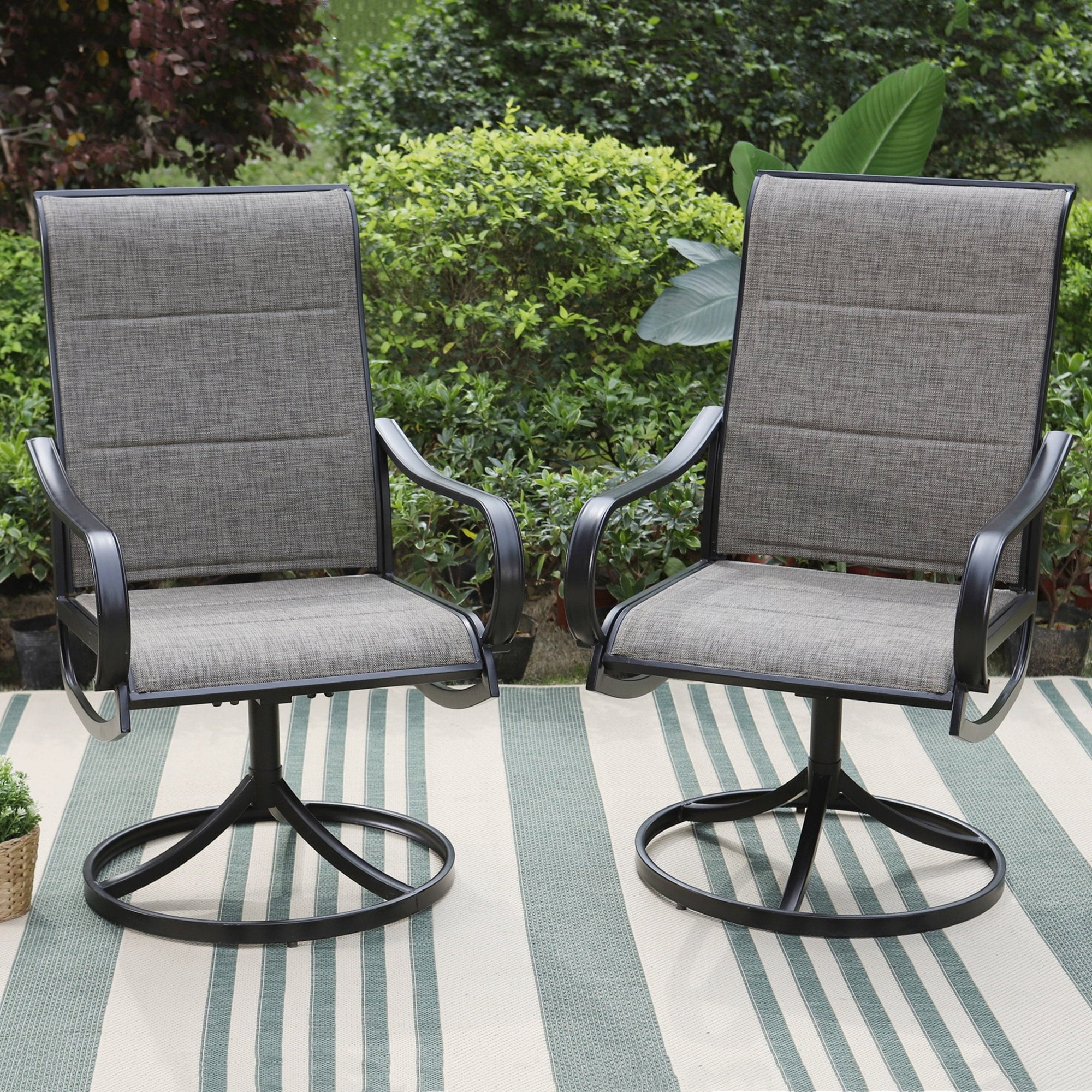 MF Studio Set of 2 Outdoor Swivel Dining Chairs with Padded Textilene&Rocking Motion, Black&Gray