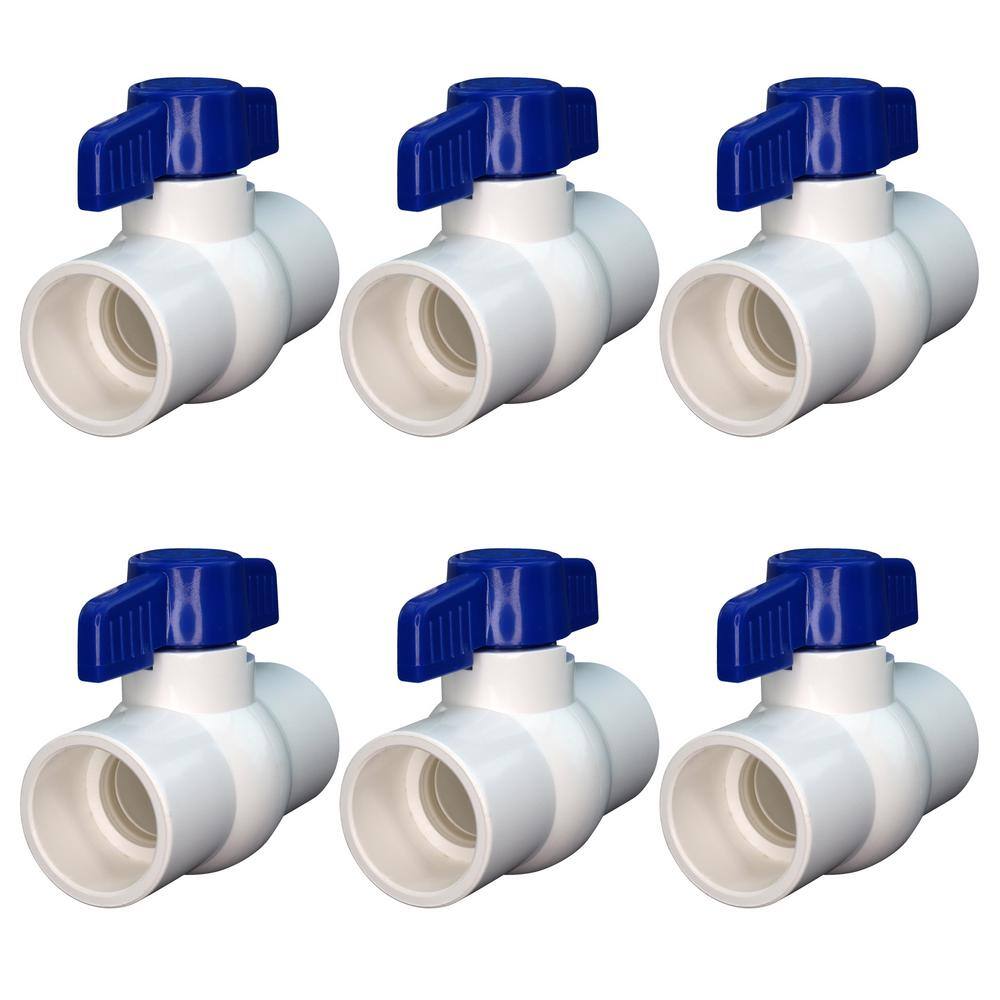 Everbilt 1 in. x 1 in. x 4 in. PVC Schedule 40 Slip x Slip Ball Valve Pro Pack (6-Pack) PVCBV16JR