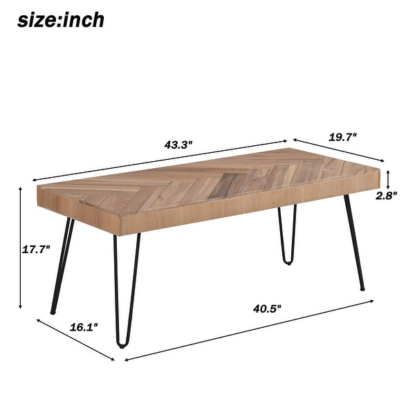 Modern Coffee Table Tea Table Cocktail Table for Living Room w/Chevron Pattern and Metal Hairpin Legs Old Elm Wood Finished