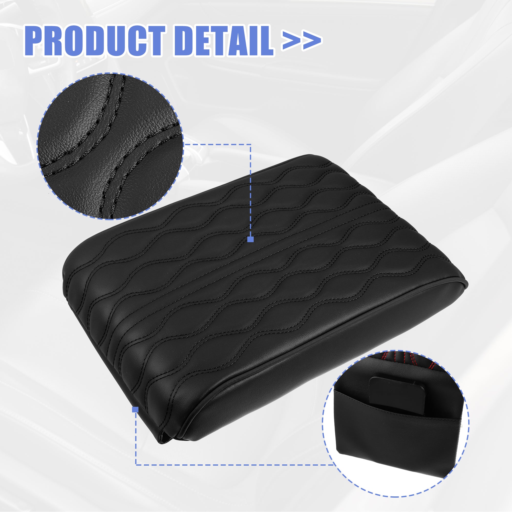 Armrest Cushion Cover Center Console Box Pad Waterproof Faux Leather Cushion Pad Protector with Small Storage Bag Black