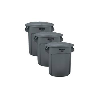 Rubbermaid Commercial Products Brute 44 Gal. Grey Round Vented Outdoor Trash Can (3-Pack) 2031187-3