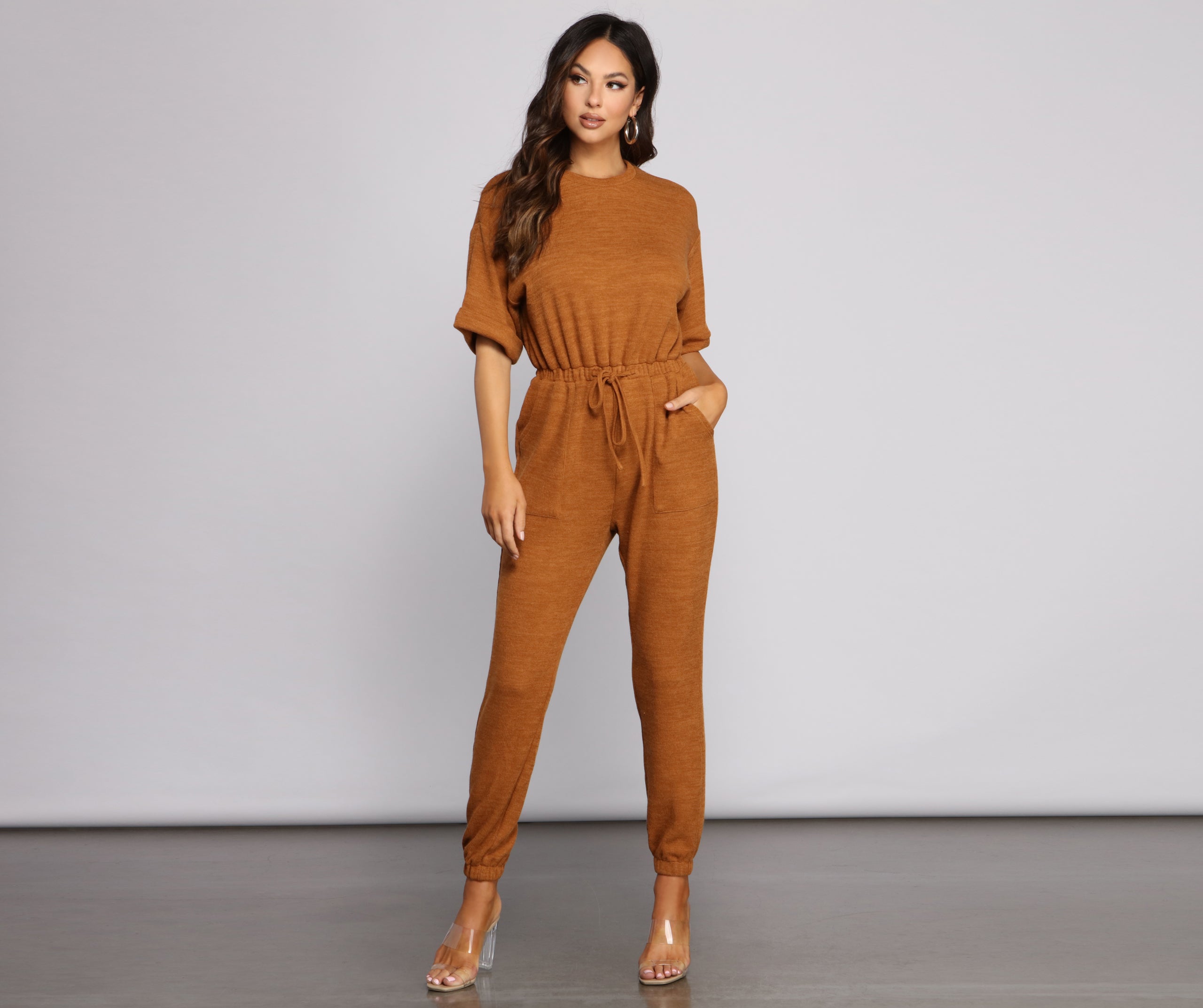 Comfy Vibes Ribbed Knit Jogger Jumpsuit