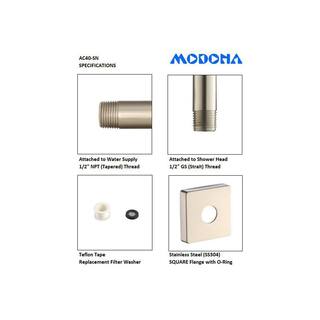 MODONA Gooseneck Square Rain Shower Arm with Flange Satin Nickel AC40-SN