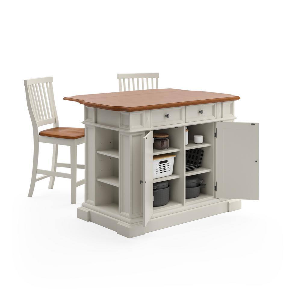 HOMESTYLES Americana White Kitchen Island with Seating 5002-948