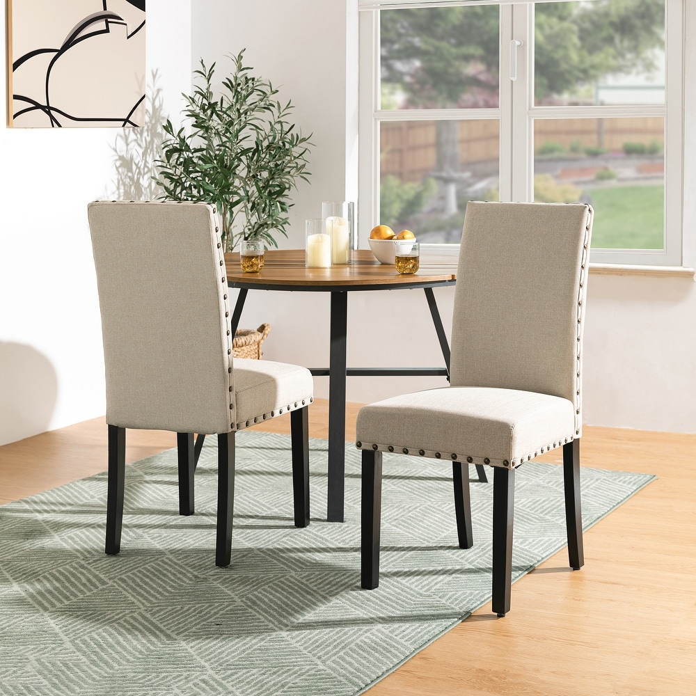 Glitzhome Modern High Back Linen Upholstered Dining Chairs with Adjustable Footpads