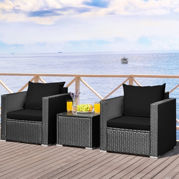 3-Pieces Metal Frame Patio Conversation Rattan Furniture Set - Overstock - 37532327