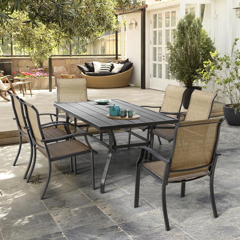 Nuu Garden Black Rectangle Metal Outdoor Patio Dining Table with Umbrella Hole