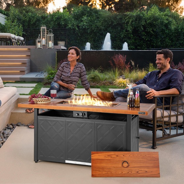 Costway 57 x27 x27 Rectangular Propane Gas Fire Pit 50 000 Btu Heater Outdoor Table Brown