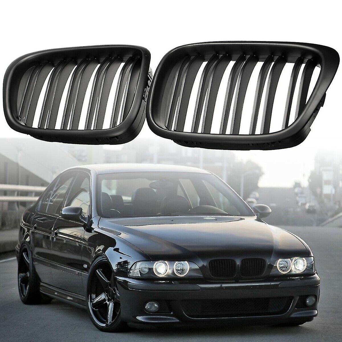 Front Bumper Kidney Grill Replacement Dual Slat Grilles For E39 5 Series 525 528 1995-2004 Matte Bl