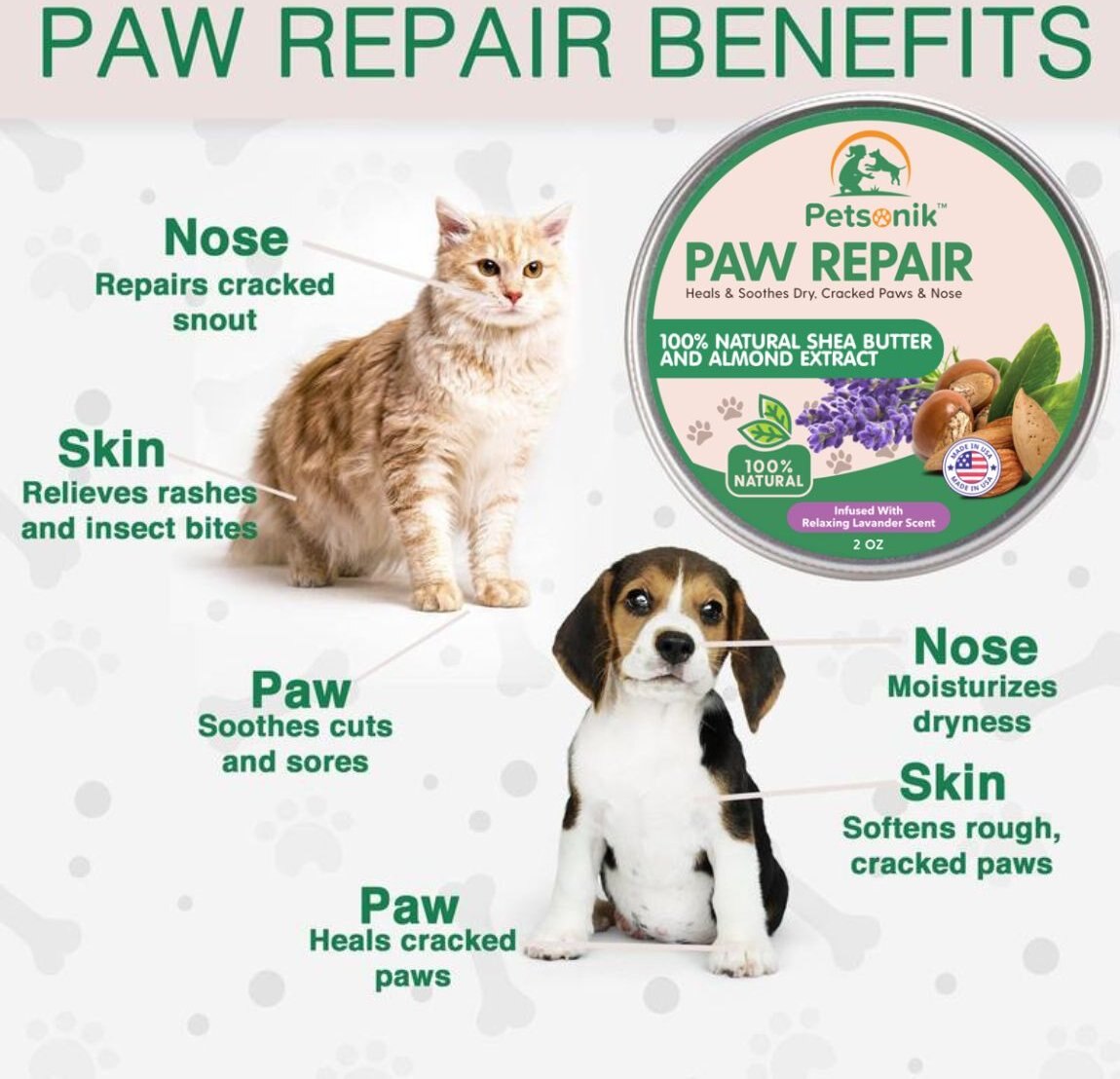 Petsonik Paw Repair Cat and Dog Paw Balm， 2-oz tin