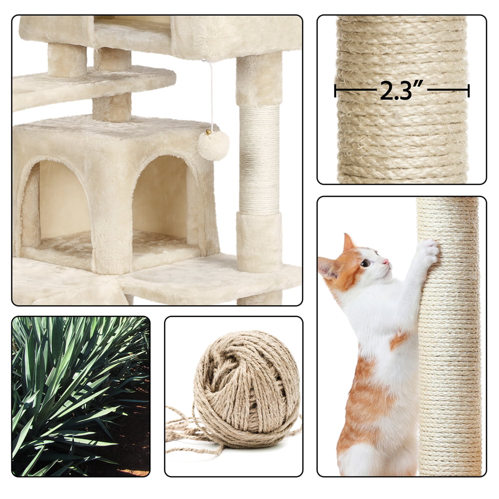 Easyfashion Cat Tree Tower Condo Scratching Post Kitten Furniture， Beige， 54.5